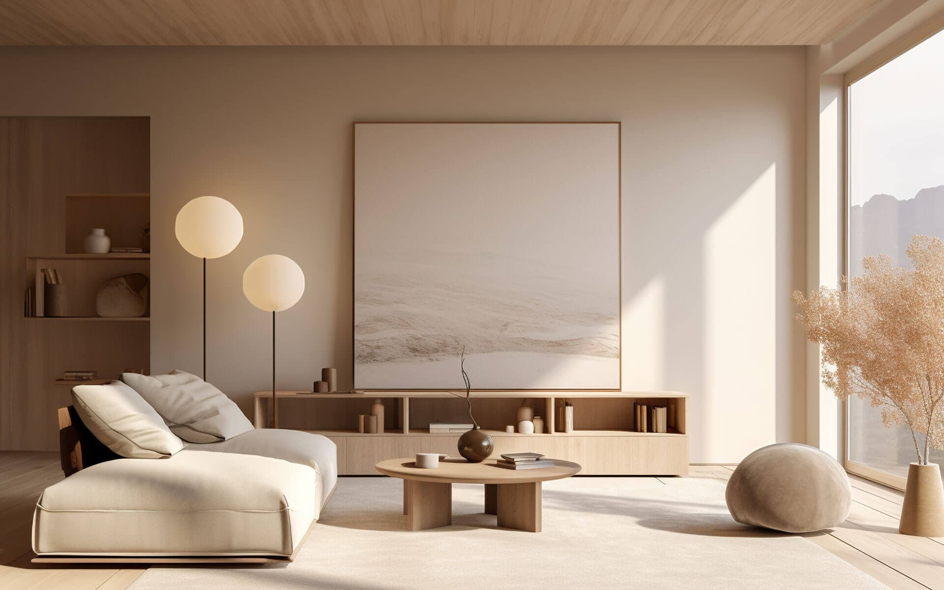 Elegant beige sofa interior