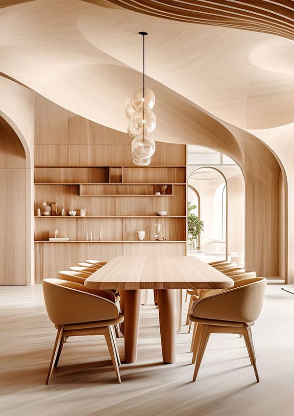 Modern minimalist wooden dining interior